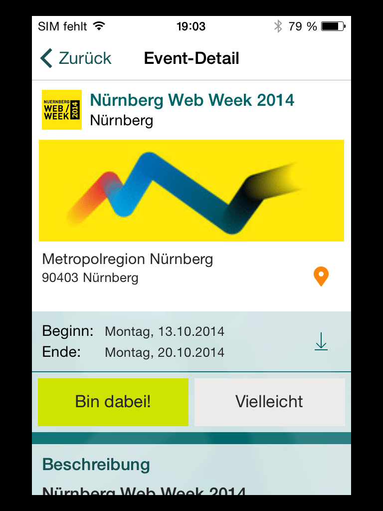 Screenshot der Event-App Xing Events