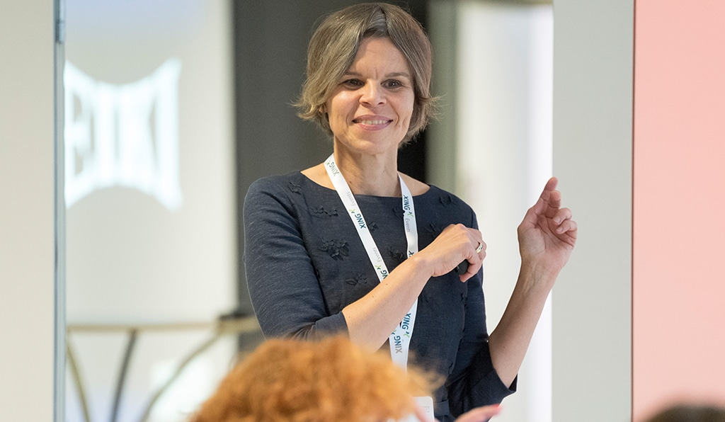 Kerstin Wünsch in Aktion während eines Vortrags auf der EVVC-Management-Fachtagung 2017.