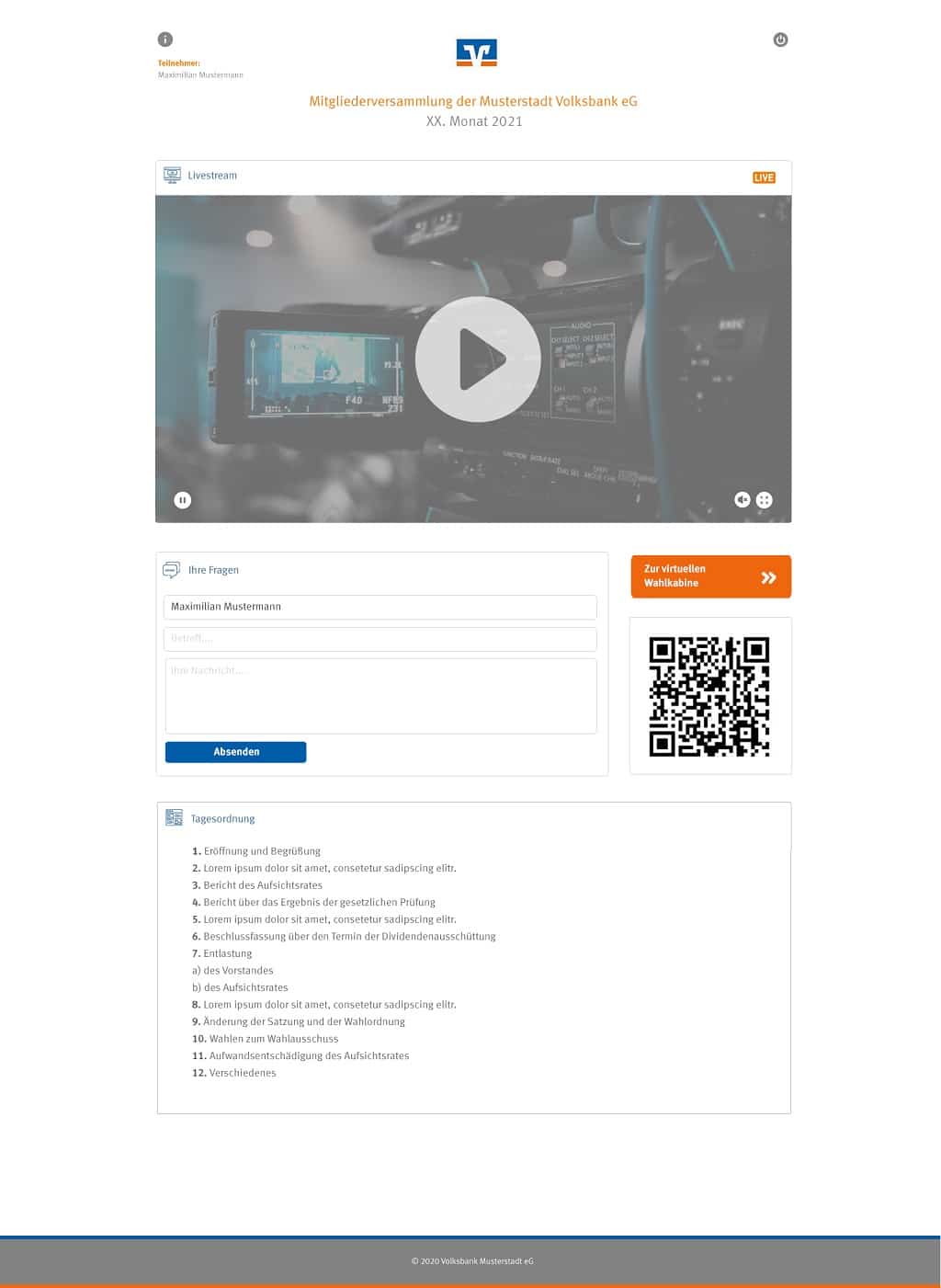 Moodulares System von Guest-One: Anmeldung, Live- Streaming-Plattform und Wahlkabine