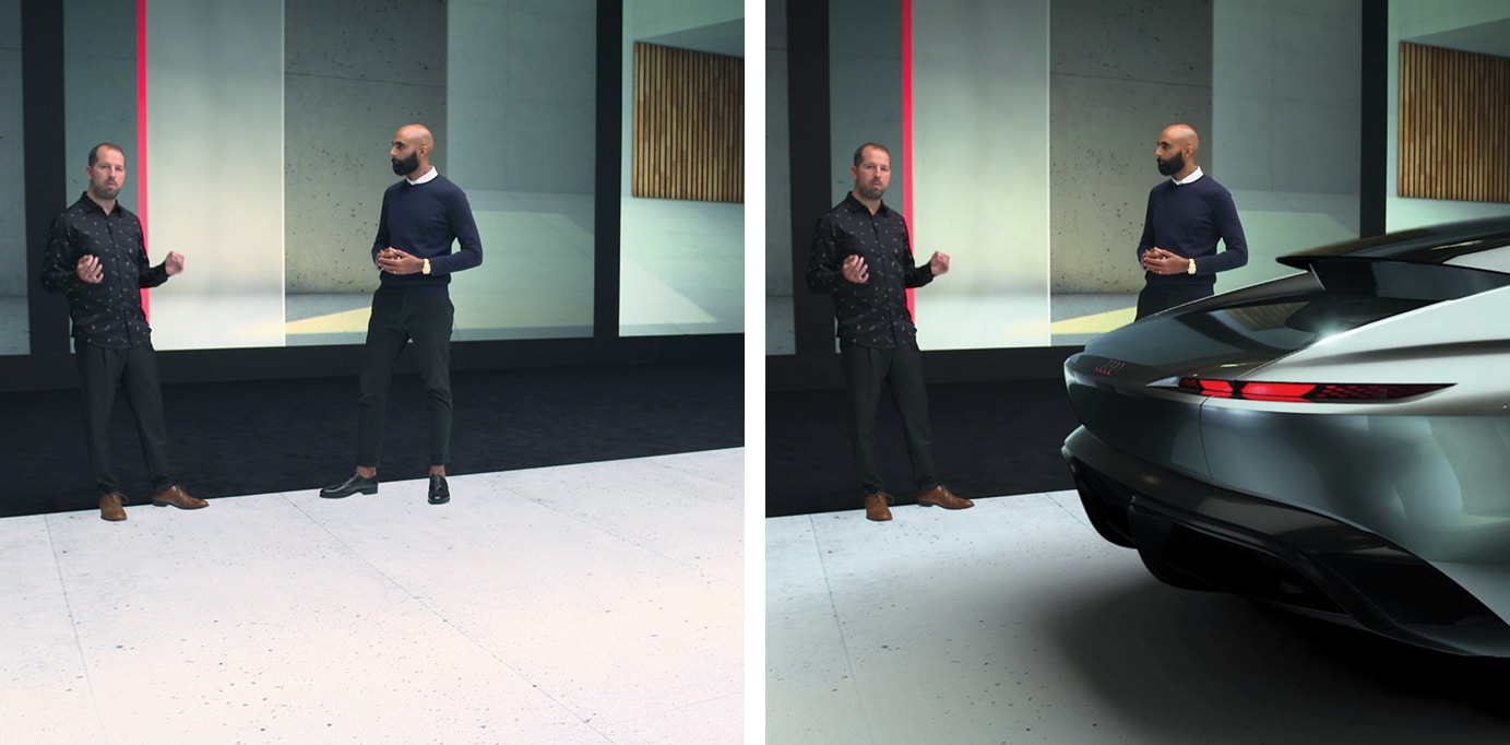 Obwohl die Audi-Designer in einem leeren Studio standen, konnten die Zuschauenden vor den Bildschirmen das Concept Car sehen.