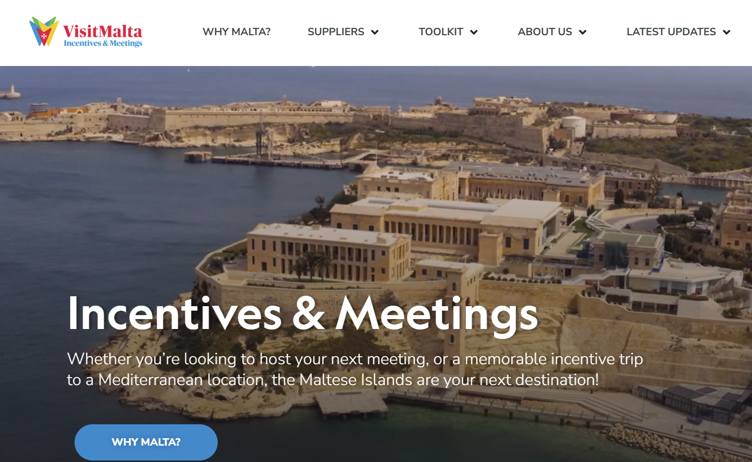 Screenshot der neuen Website von VisitMalta Incentives & Meetings