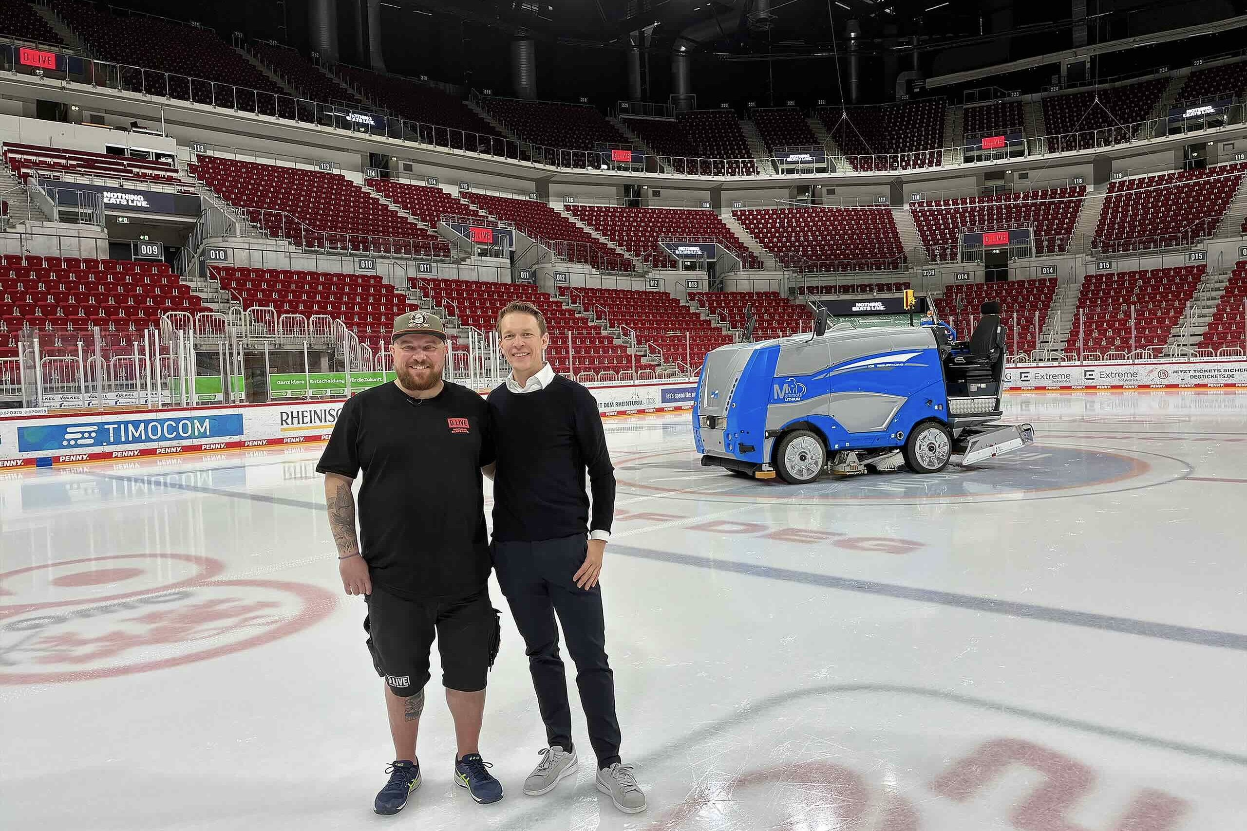 D.Live steht hinter neuen Robotern, die ab sofort das Eis im PSD Bank Dome pflegen.